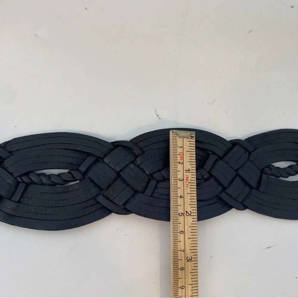 LADIES BELT ONE SIZE MOROCCO CONCHO SILVER BLACK LEATHER BRAIDED WOVEN WESTERN - Picture 8 of 9